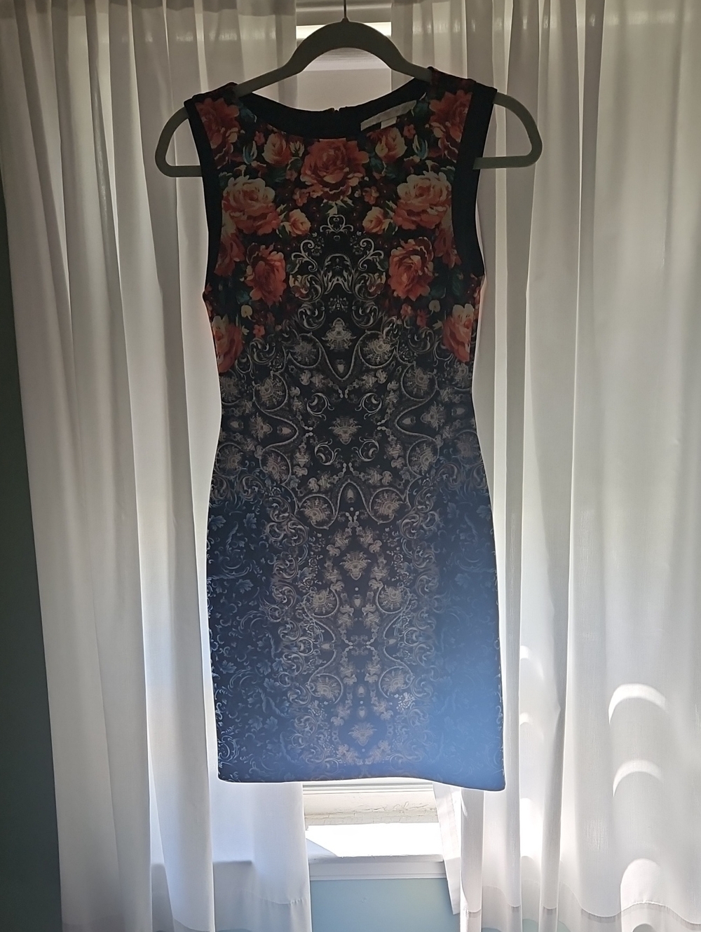 Boston Proper Black Sheath Dress with Coral Floral Accents